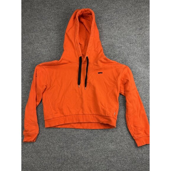 Vans Hoodie Womens Medium Orange Cropped Pullover Skateboard Checkerboard Logo - Picture 1 of 9